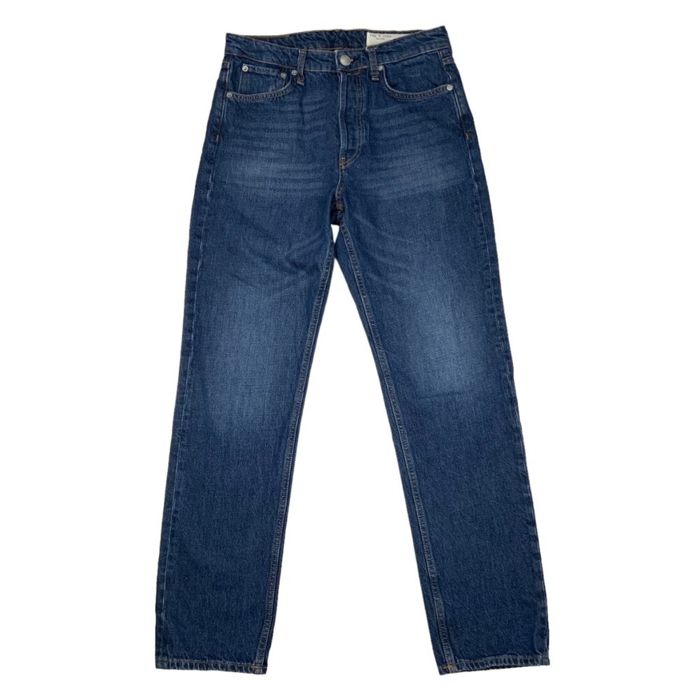 Rag and Bone Maya High Rise Slim Jean 29 Jasper Blue Denim Button Fly Retro Boho